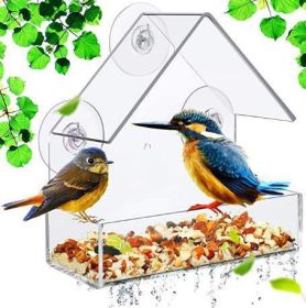 Acrylic Small Bird Cage Medium Size Transparent Plexiglass Pet Feeder Outdoor Suction Bird Feeder
